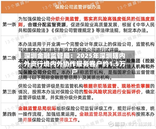 深圳金融监管局：2025年深圳辖内外资行境内外协作服务客户约1.5万户